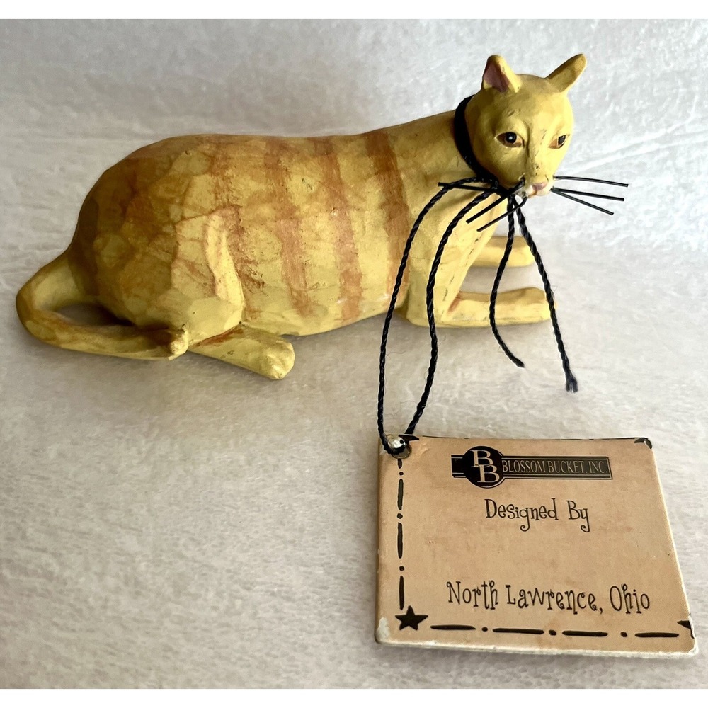 Blossom Bucket Orange Tabby Cat Figurine Suzi Skoglund 2006 Folk Art 29819